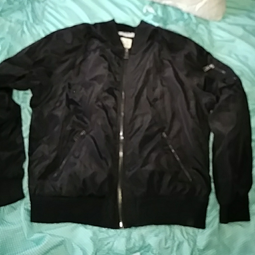 Black bomber fur lined jacket sz xl